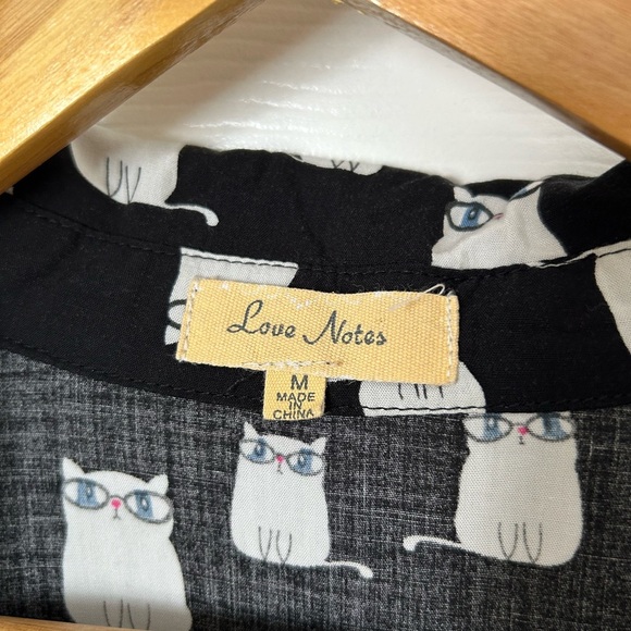 Love Notes Cat Print Black and White Button Down Shirt Tie Front Size M - Picture 4 of 9